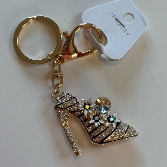 Diamond High Heel Flower Key Ring Rhinestone Crystals Black Fashion Jewelry - Picture 3 of 6